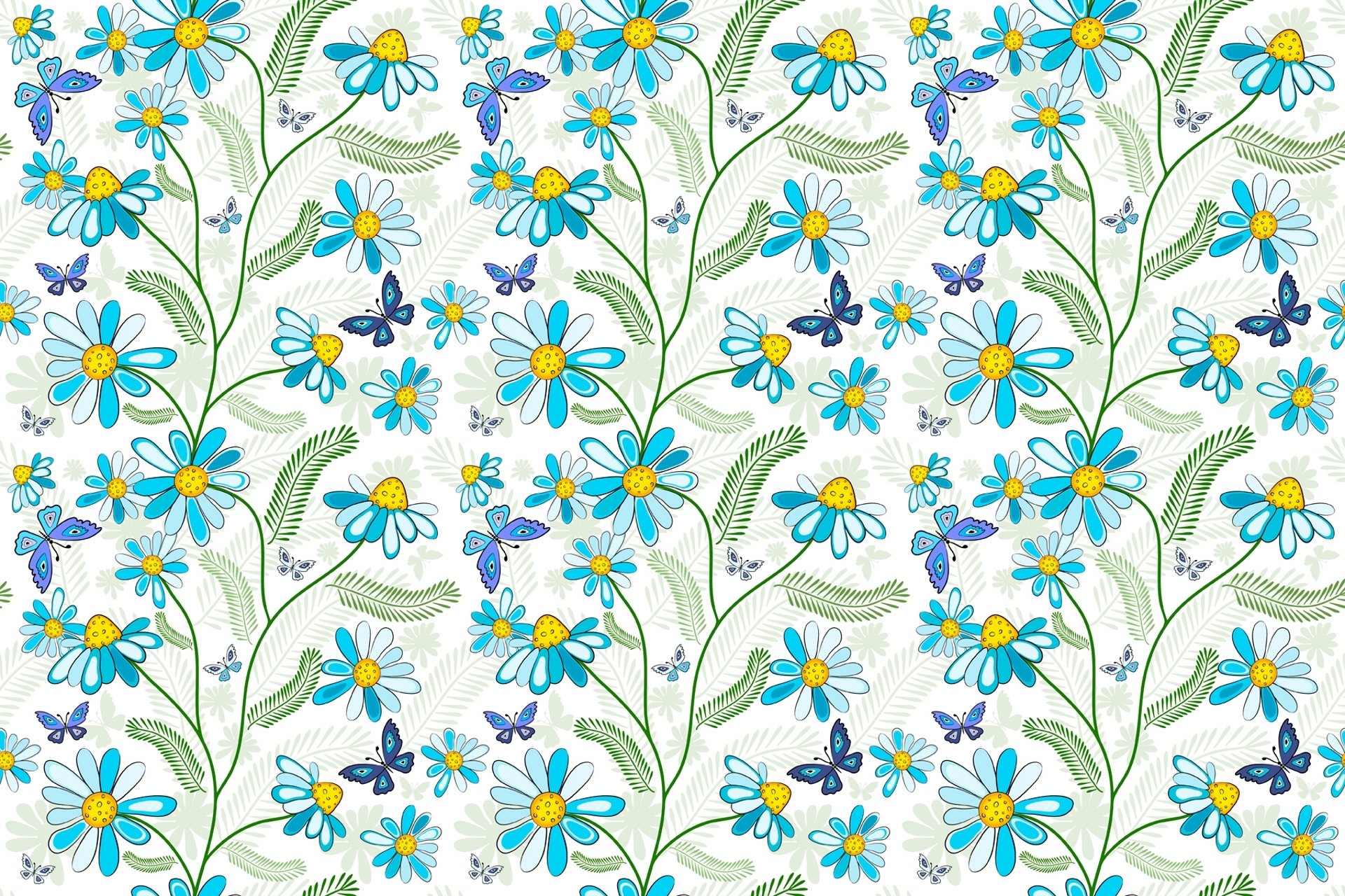blue pattern flower butterfly