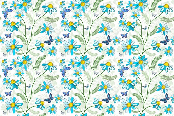 A bed set with the image of blue butterflies