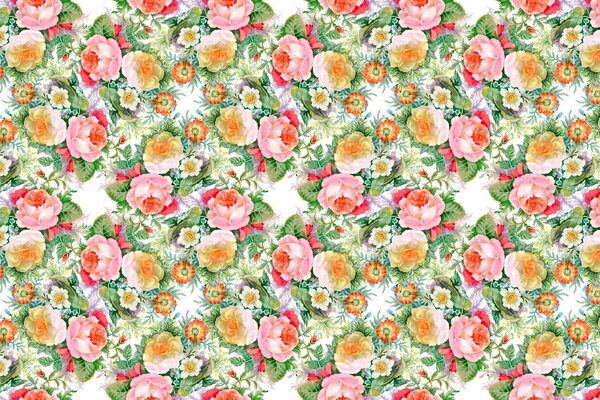 Wallpaper with rose flowers and patterns