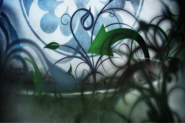 Abstraction of grass, curls and arrows