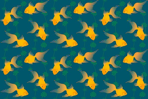 Yellow fish with algae pattern desktop wallpaper