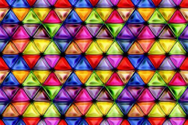 Colored glass triangles of different colors