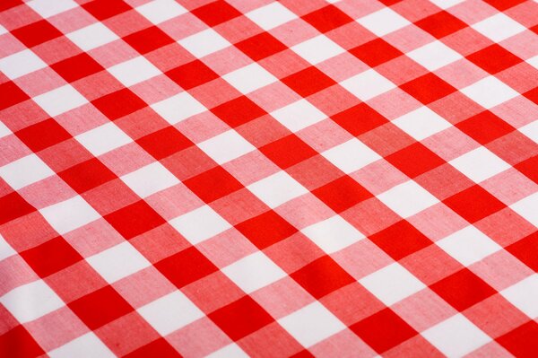 Tablecloth with a red and white checkered pattern