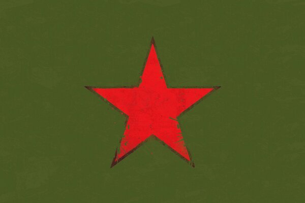 Red star on olive background