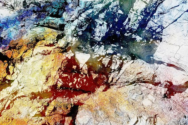 Illuminated stone rock, top view