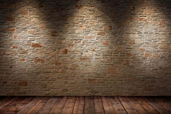 The texture of the stone wall is illuminated by light