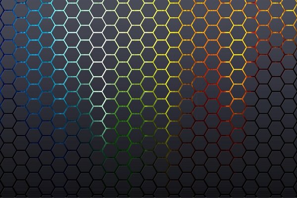 On a black background, a cellular multicolored pattern