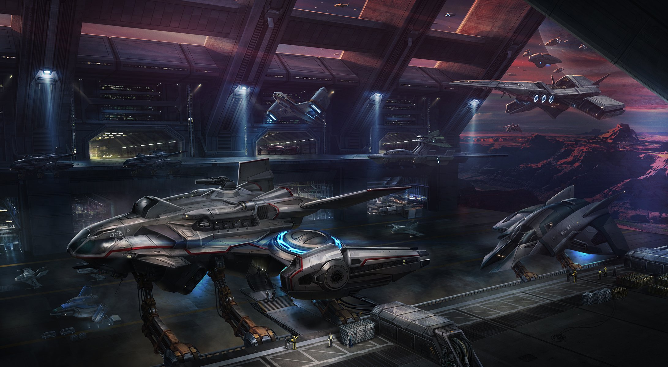 the port spacecraft spaceship fiction art planet mountain