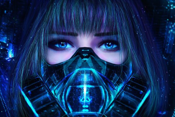 The girl s gaze from under the respirator