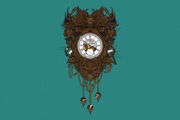 A clock is embedded on the wooden embossed patterns