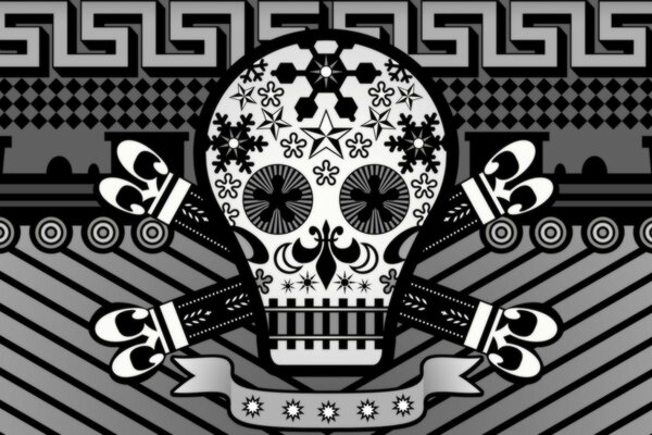 Graphic black and white image of the skull