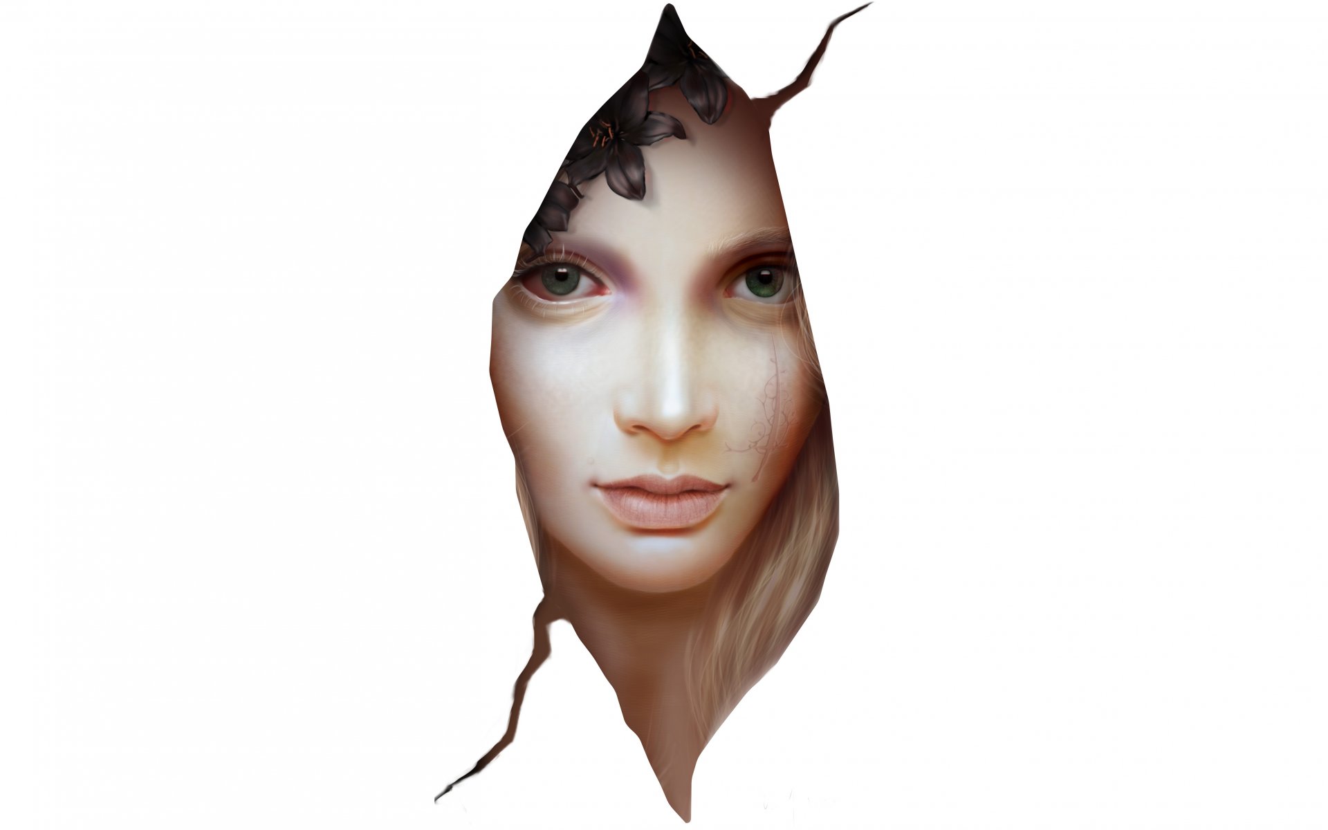 girl flower scar pattern white background