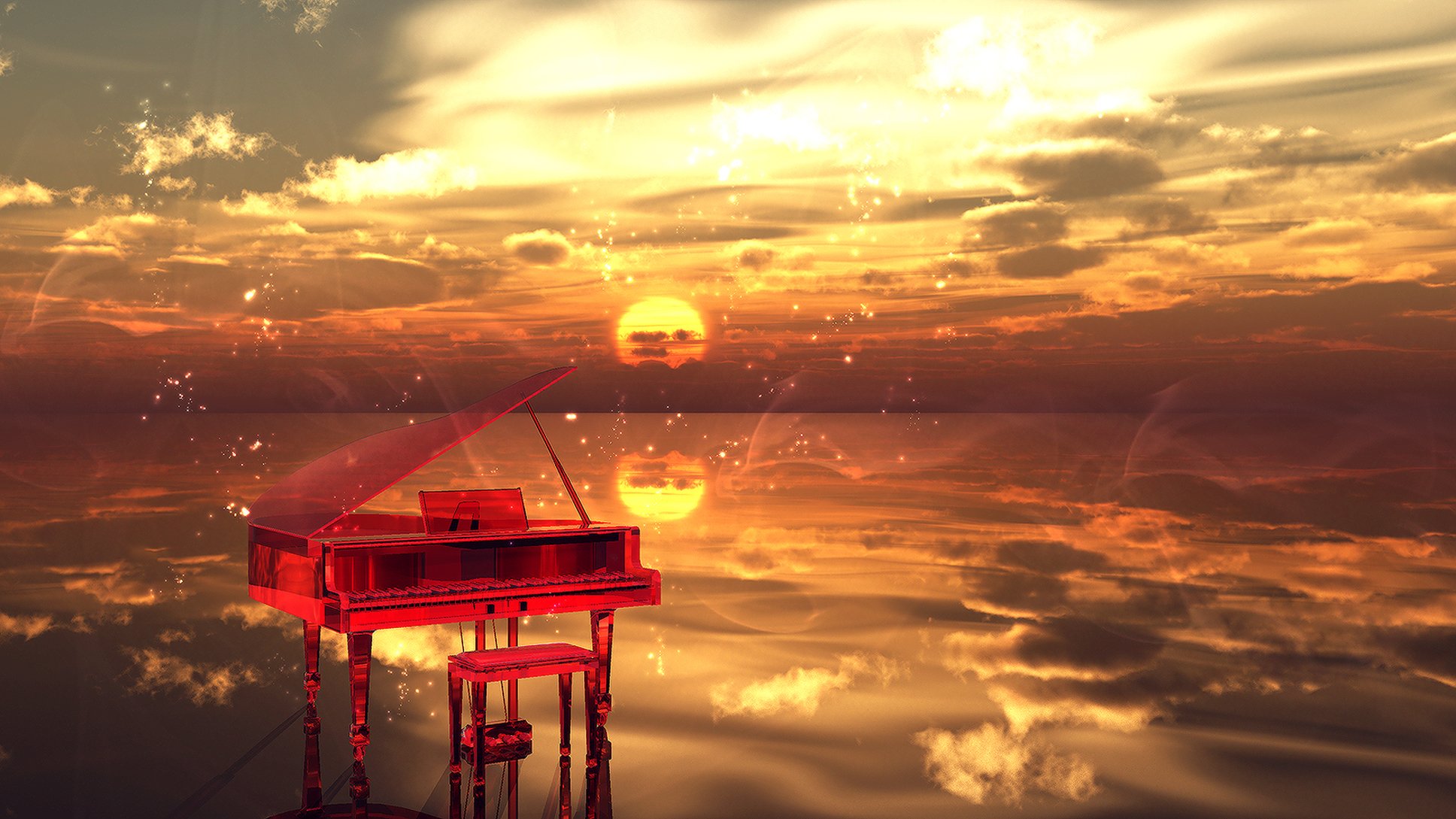 unset water clouds sparks musical instrument