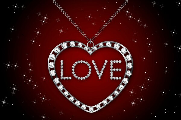 Silver necklace with the inscription Love in diamonds