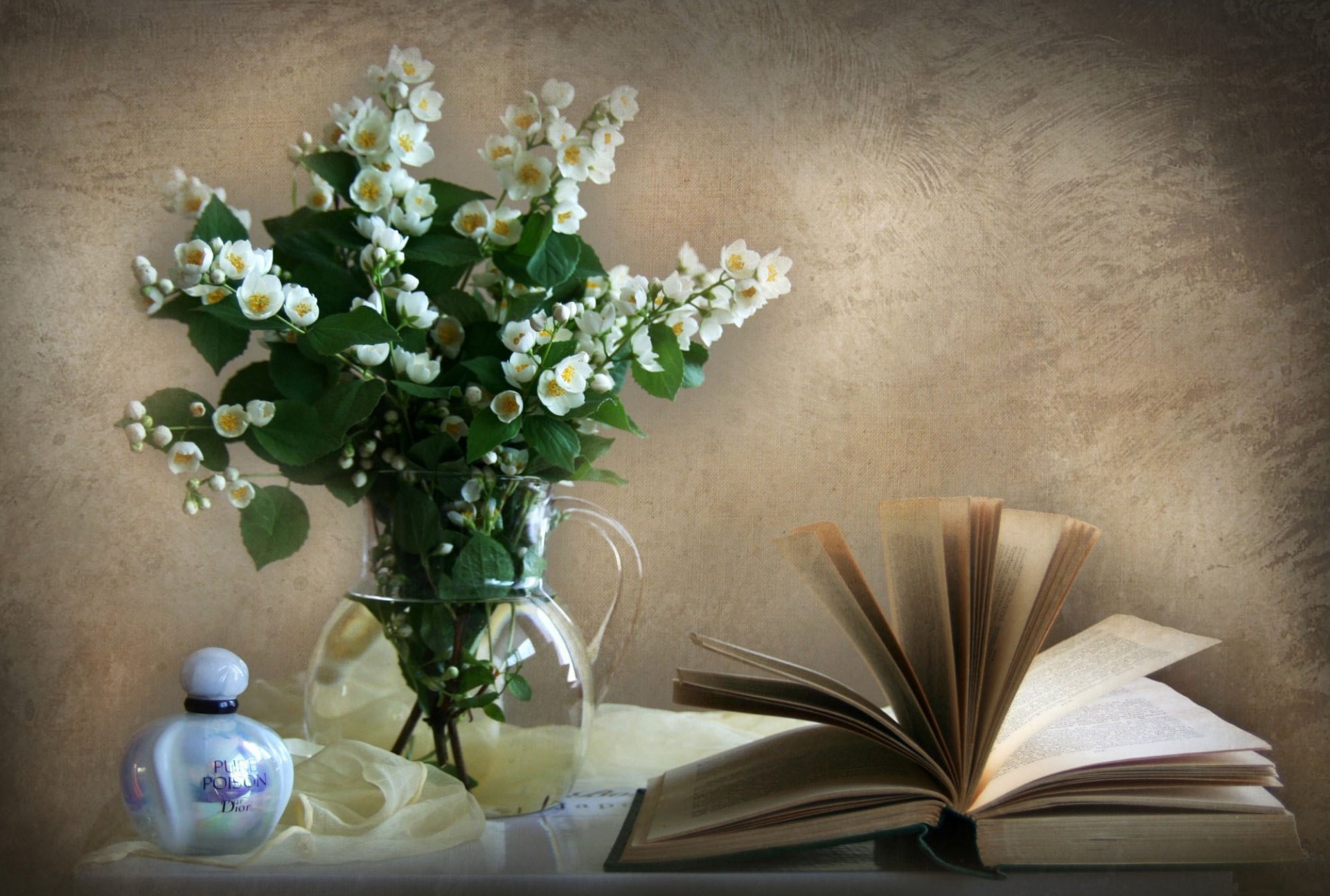 jasmine vase book perfume wall
