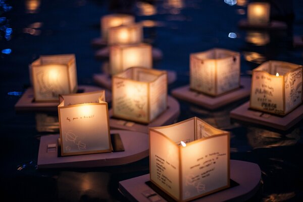 Chinese paper lanterns on the water