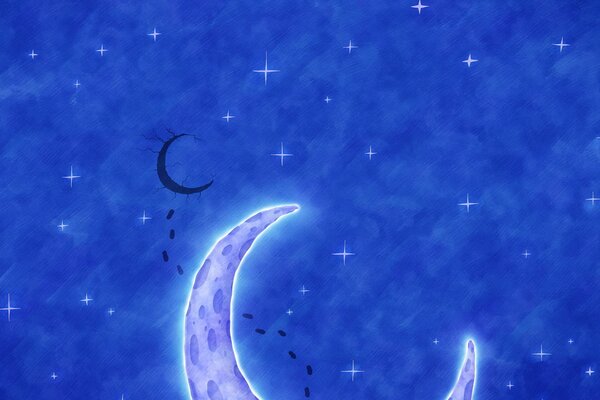Drawing of a dual moon in the sky