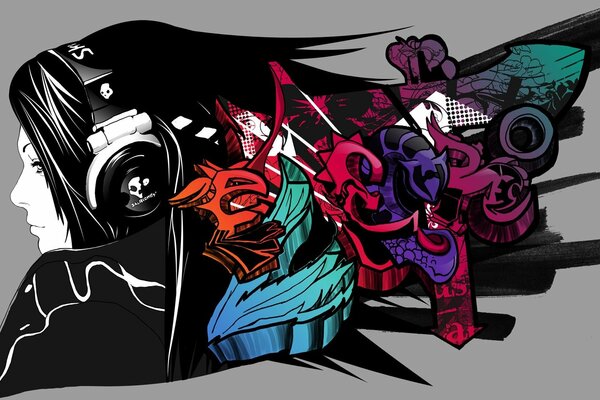 Stylish art with a girl in headphones
