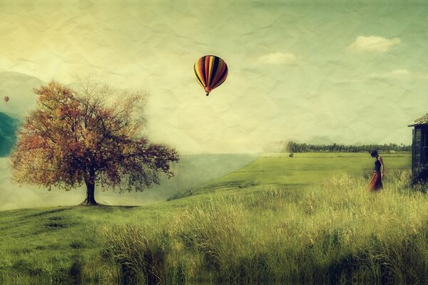 A girl in the village will throw a balloon