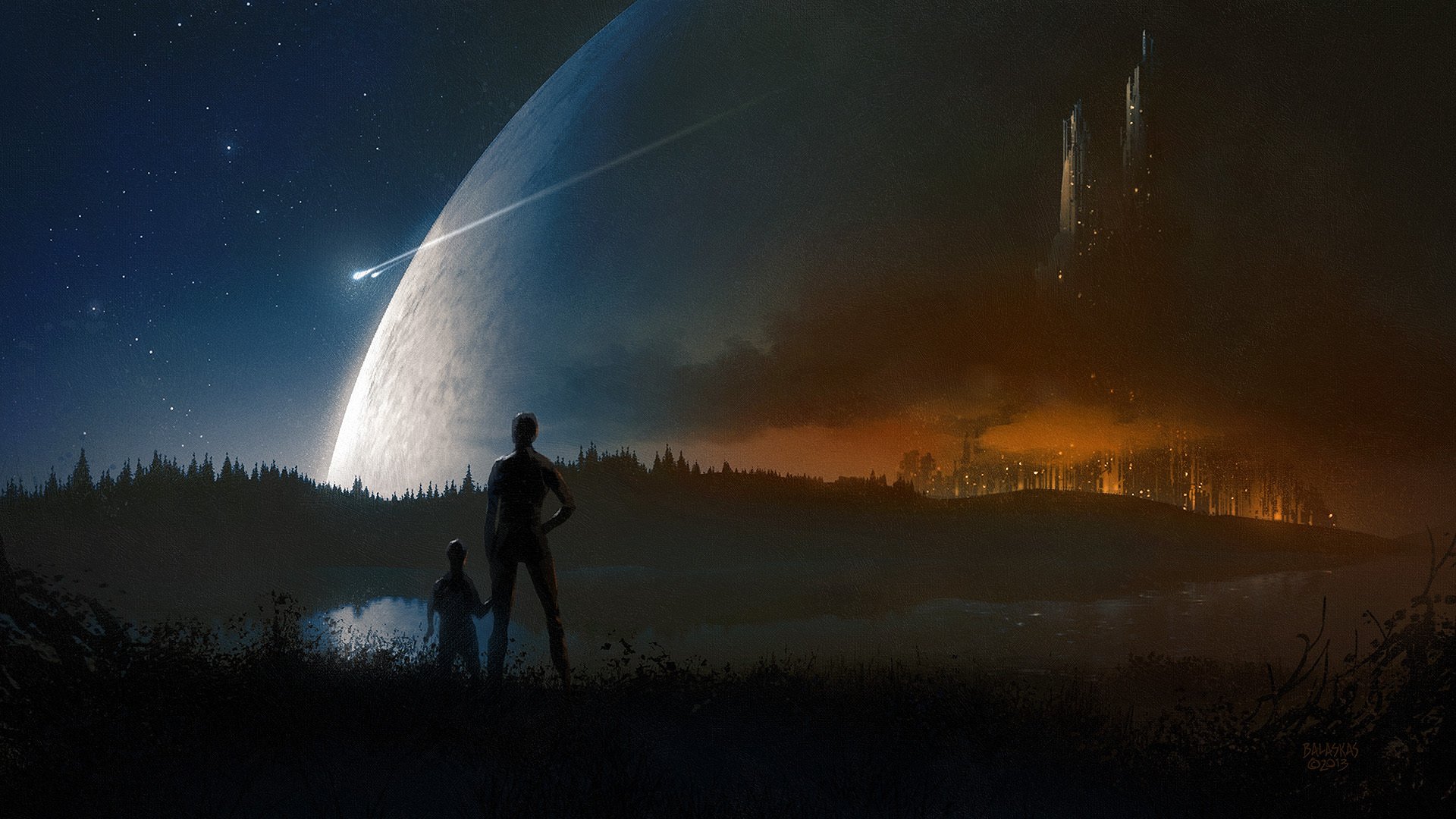 art christopher balaskas planet views people town night lights lake ships next star