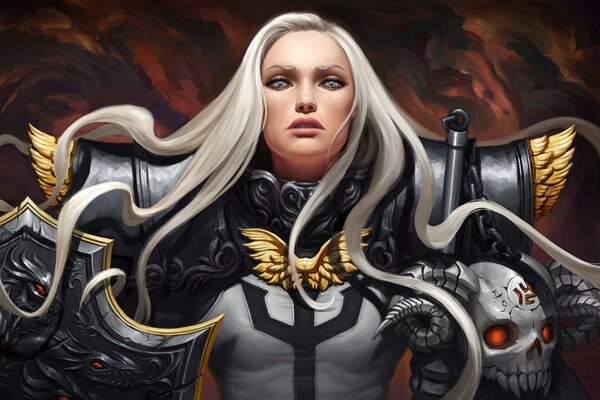 A girl with white hair in armor