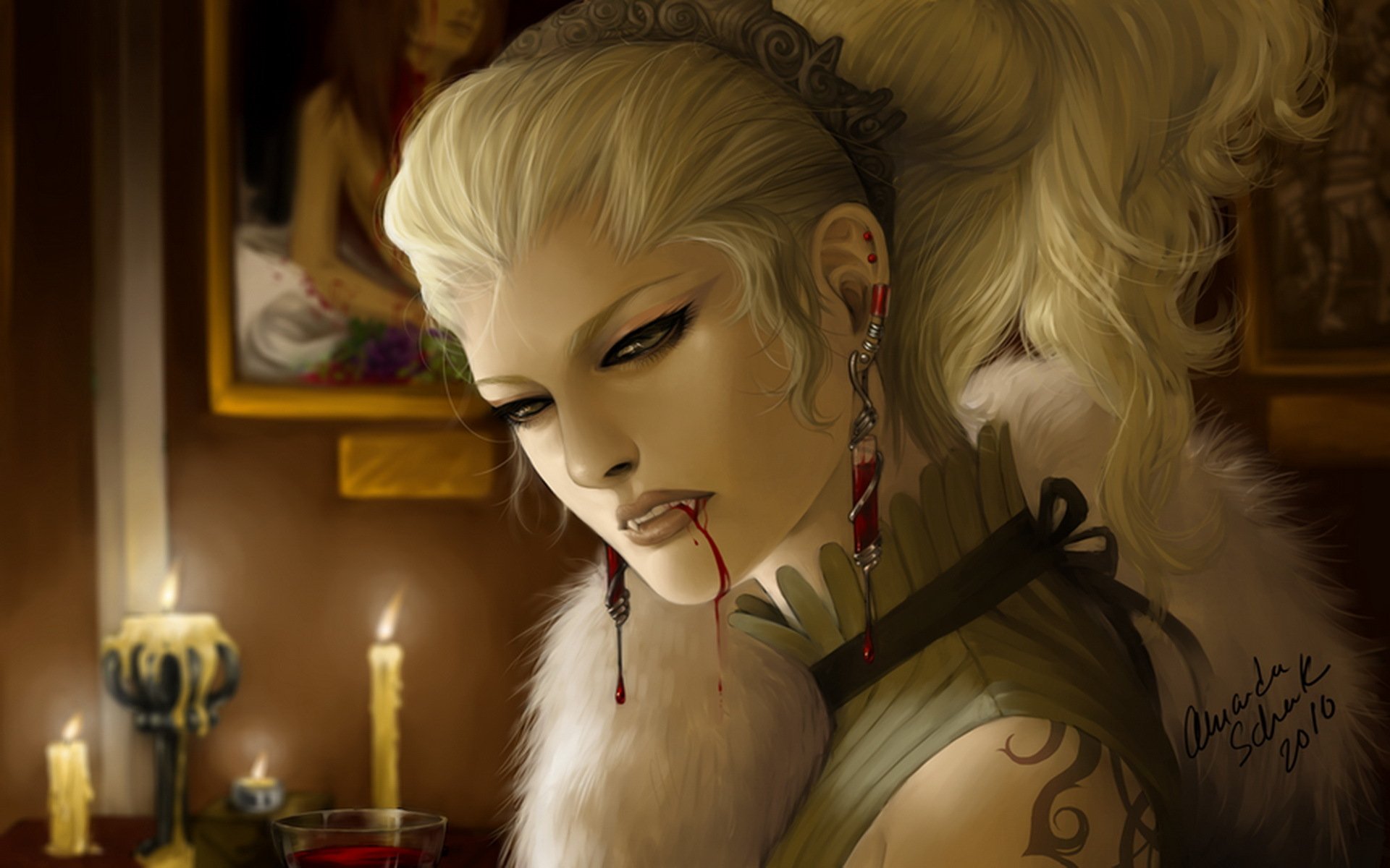 art girl vampire blood candles decoration fur