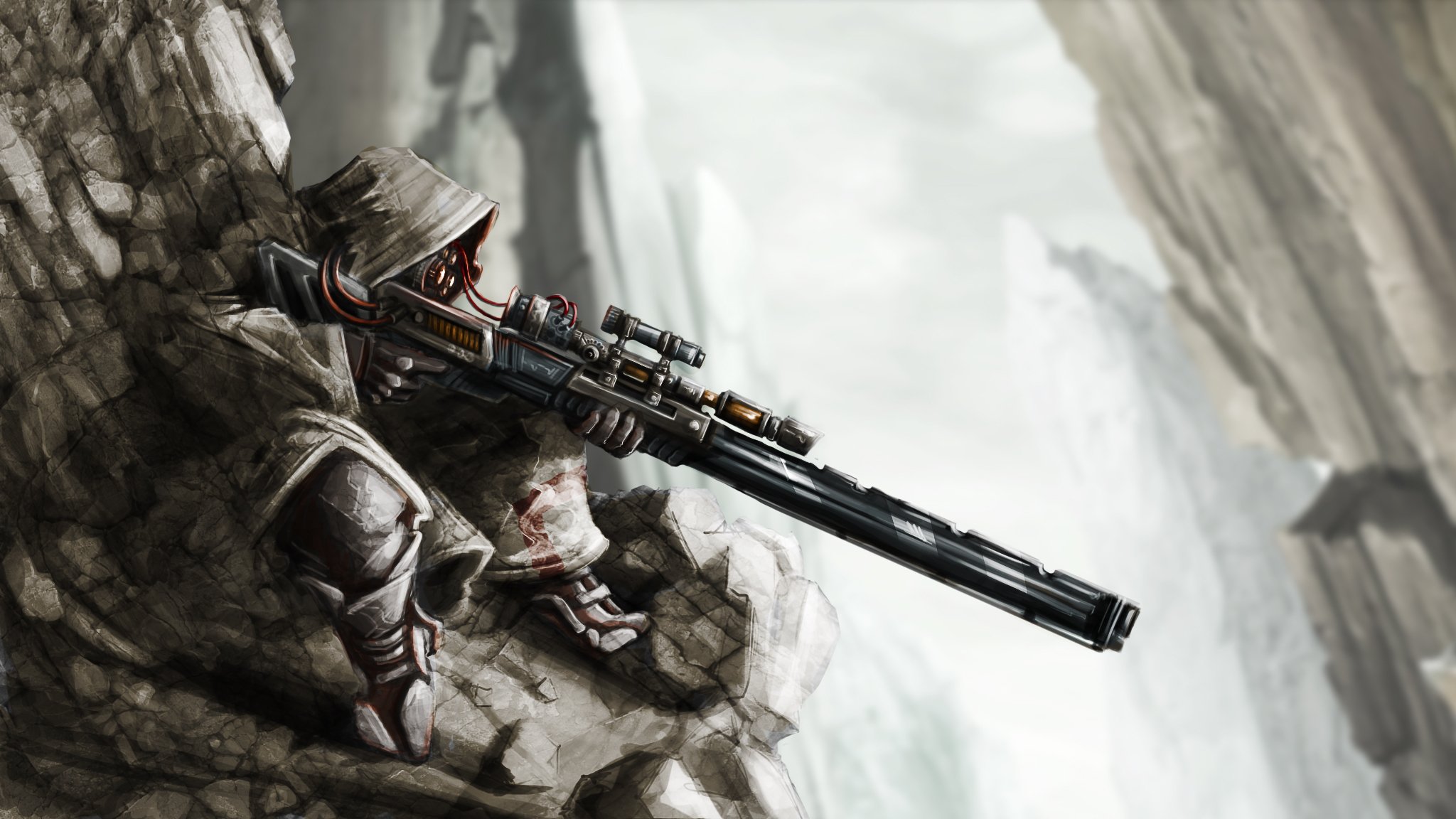 art sniper rifle rock wire hood