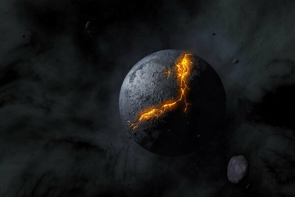 Wallpaper planet with a glowing crack