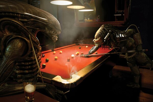 Billiards two monsters fantasy drawing
