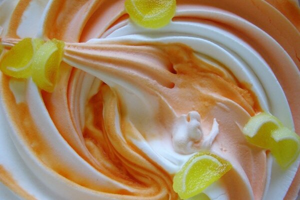 Rainbow ice cream with marmalade