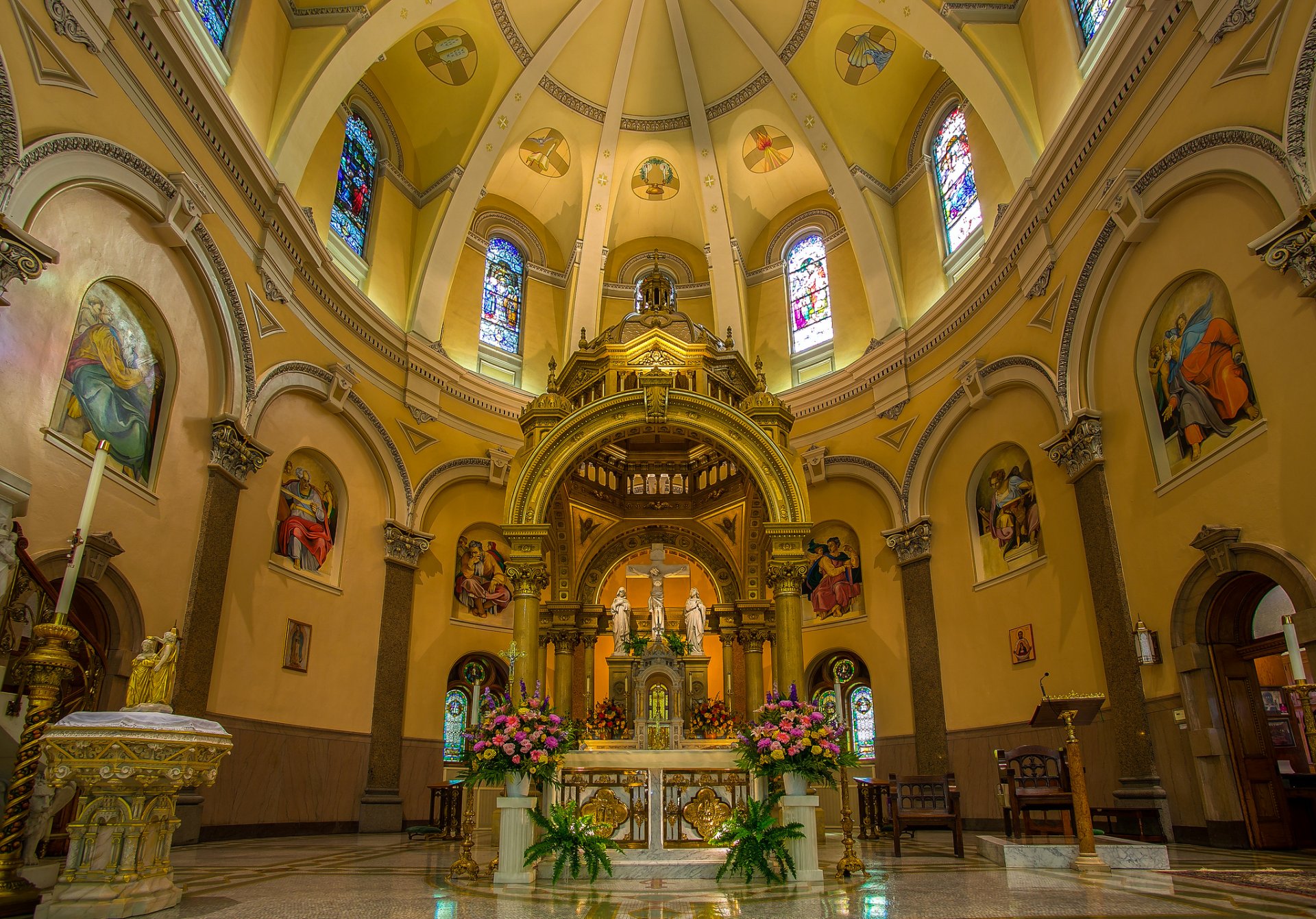 church the altar dome stained glass flower