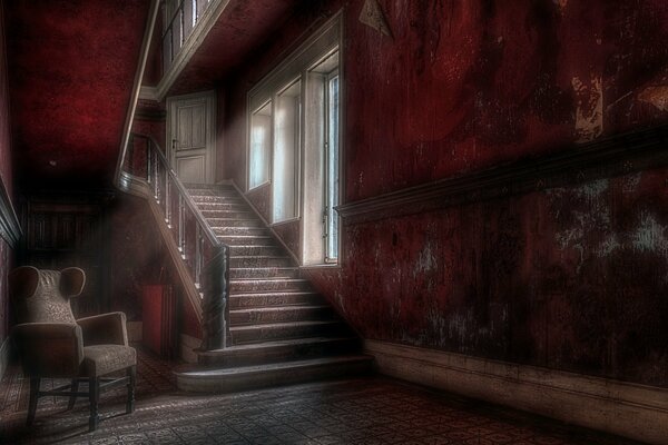 A lonely chair near the stairs