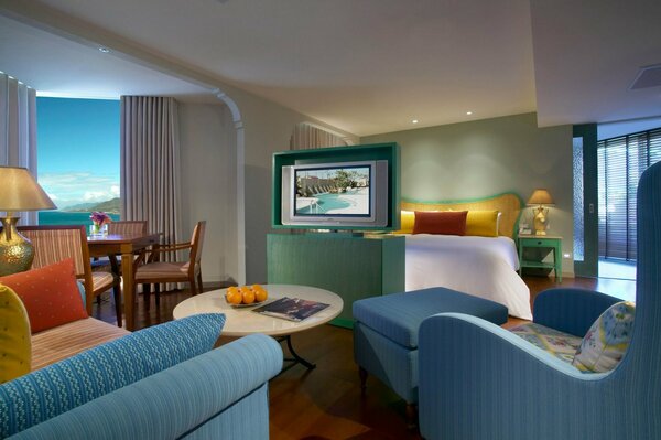 Living room interior design in bright colors