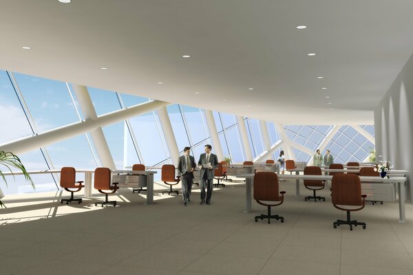 Meeting in an office with panoramic windows