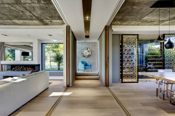 The interior of the living room in a tropical style
