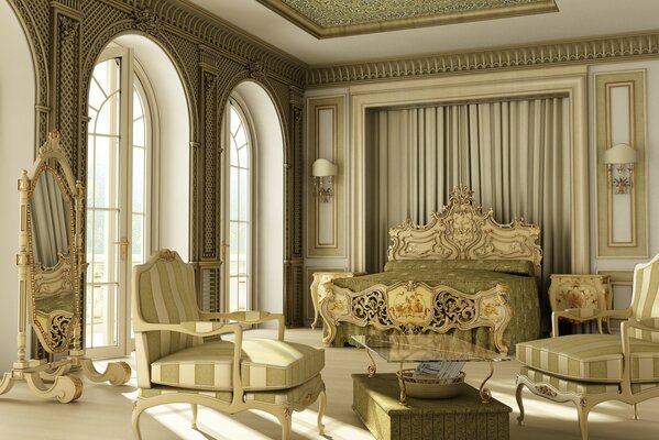 The bedroom is luxurious in a stylish design