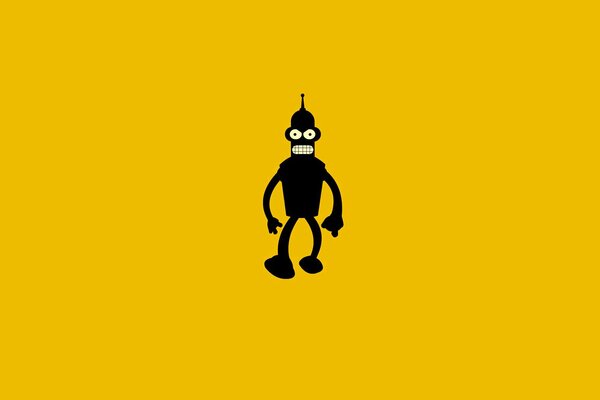 Robot Bender from futurama on a yellow background