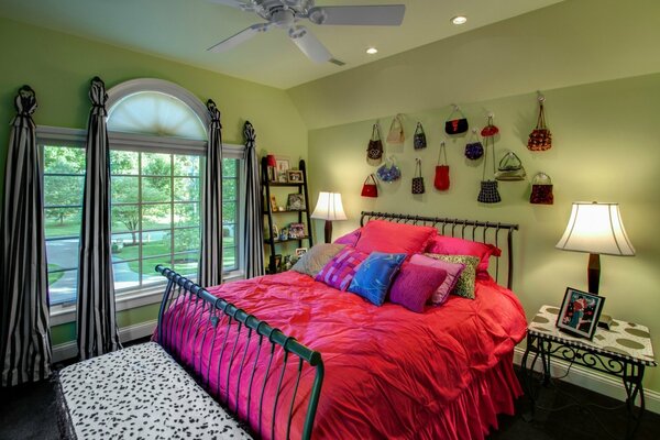 Cozy bedroom for a girl in pistachio color