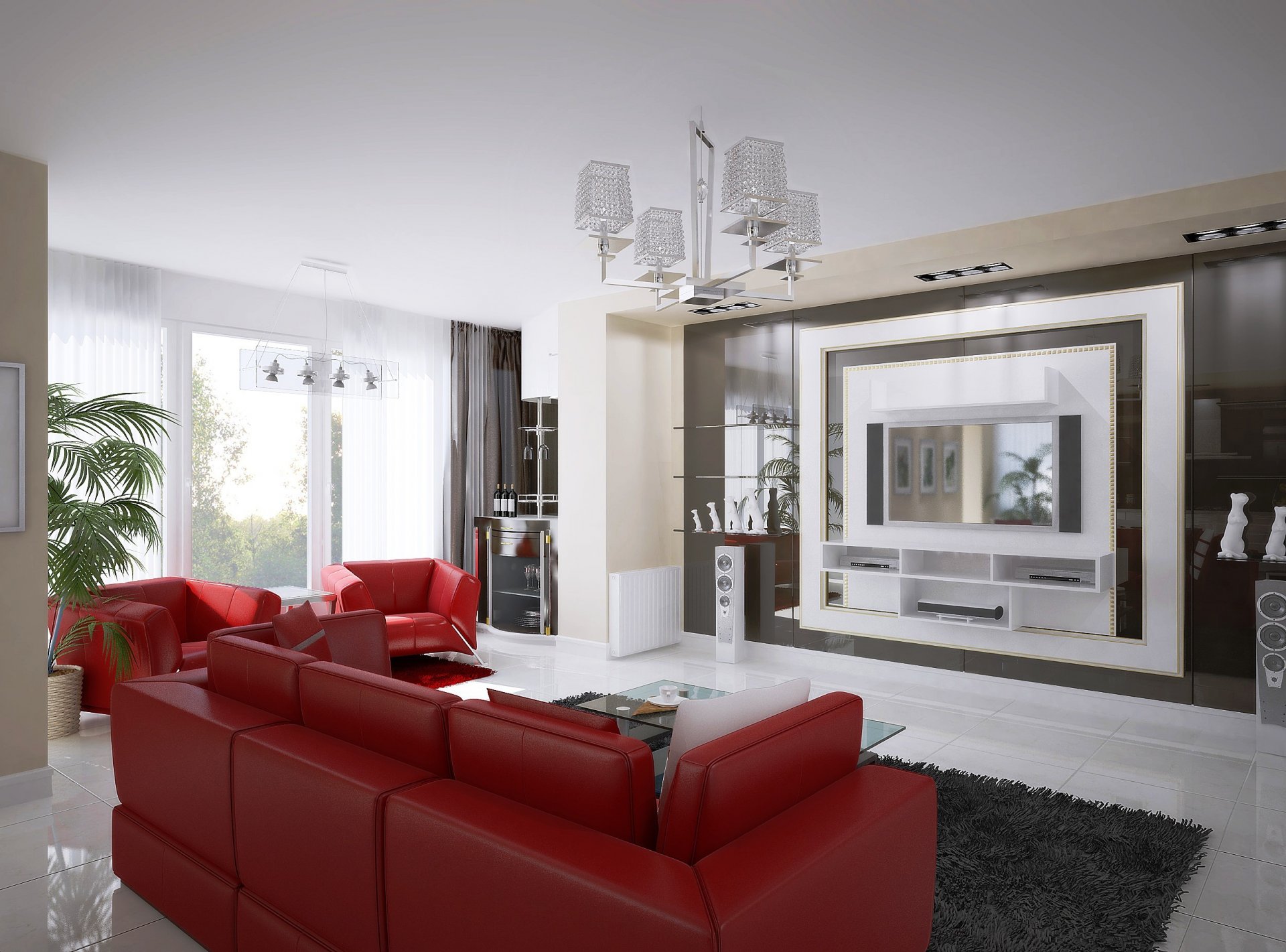 interior design room red sofa