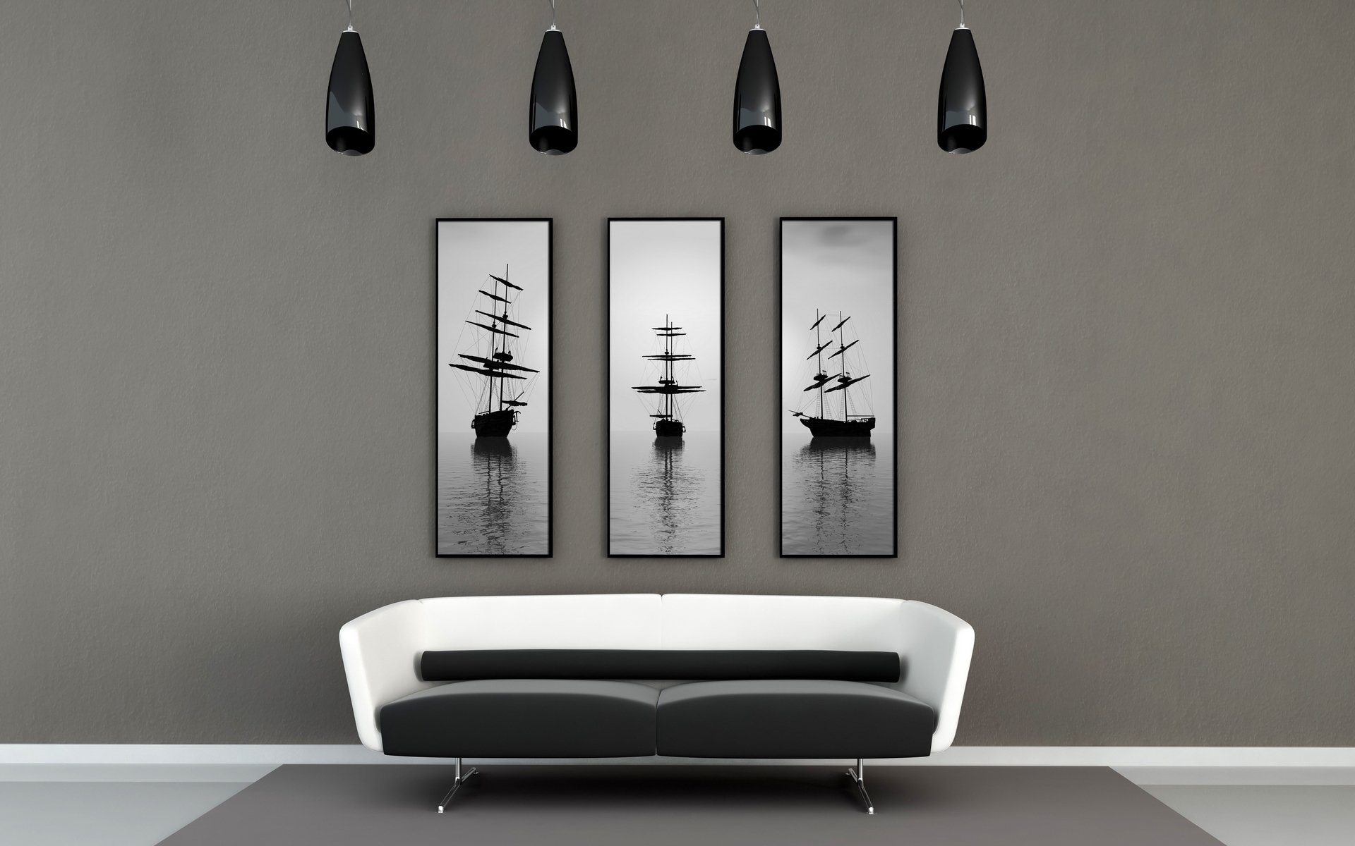 interior room apartment design style sofa painting ship