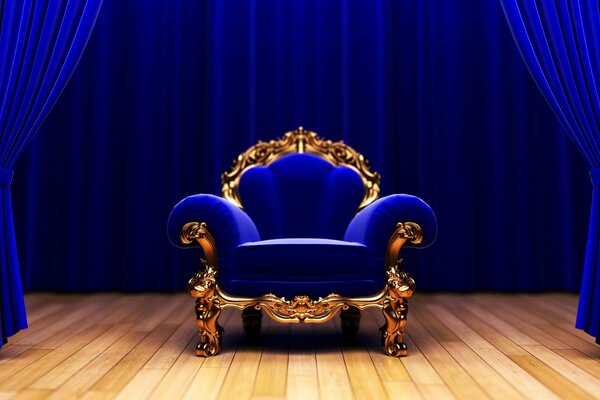 The blue chair is on the stage