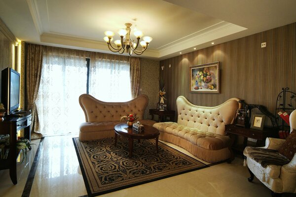 The interior of the living room in retro style