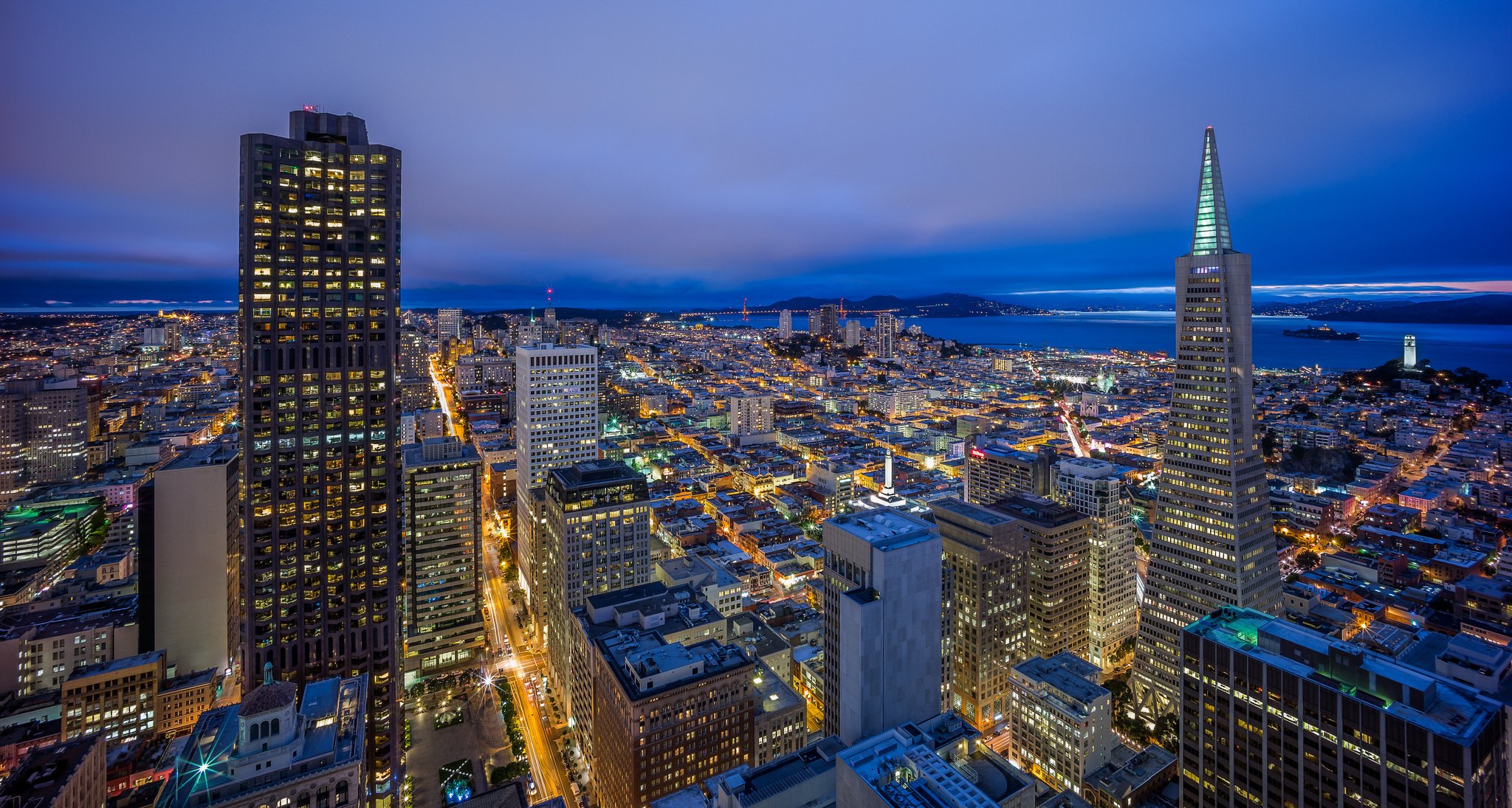 an francisco california night city panorama buildings tower