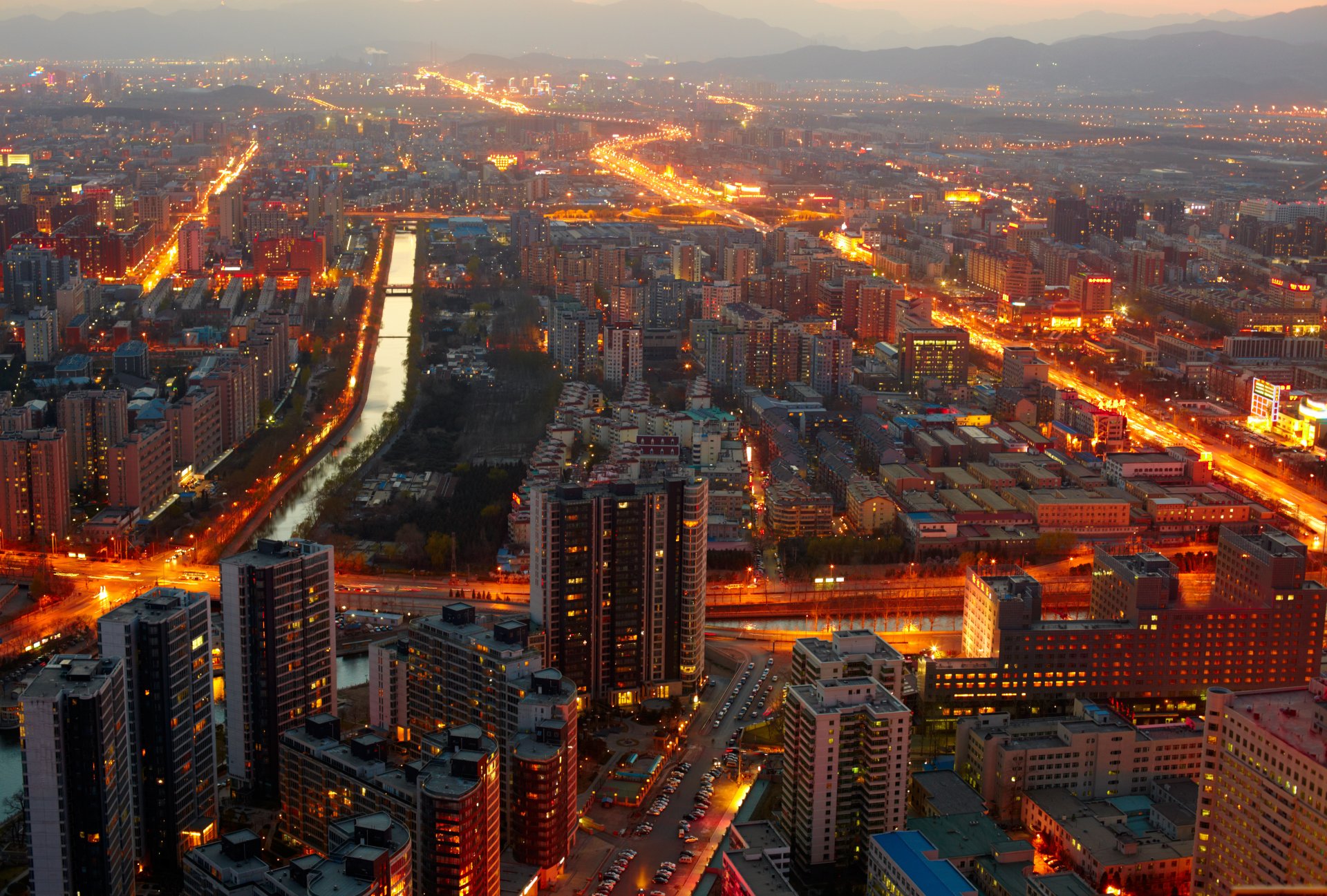 china beijing city midnight lanterns midnight cityscape buildings light