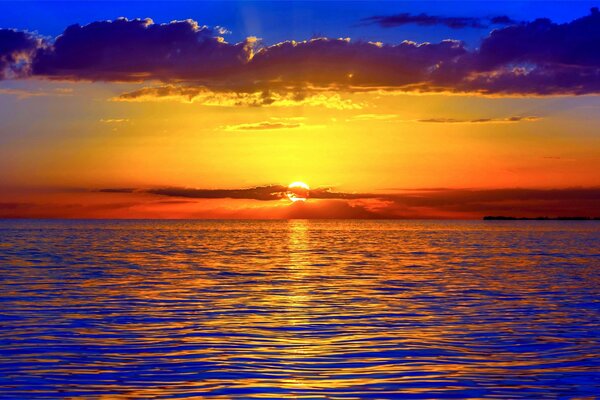 Fiery sunset in the sea
