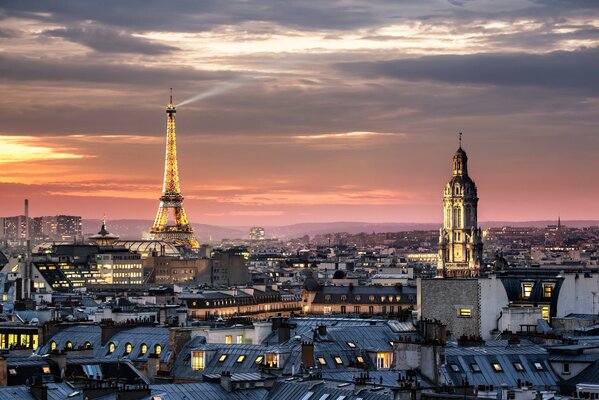 Eiffel Tower on sunset background