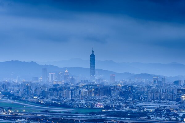 Panorama of China in the haze tower night view of the city
