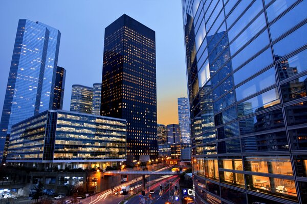 Night city. Skyscrapers in France