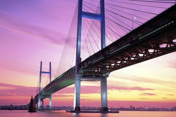 Beautiful sunset and bridge in Japanese city