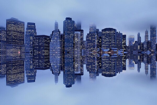 Reflection of New York in the harbor